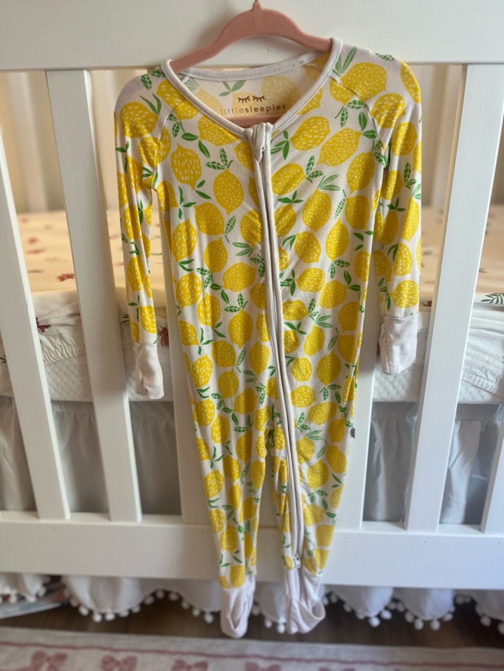 Little Sleepies Yellow & Green Lemon Print Zip footie pajamas